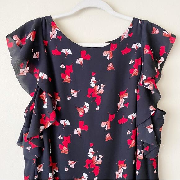 Banana Republic | Floral Shift Dress Flutter Sleeves Black Red Size 14 - Picture 3 of 7